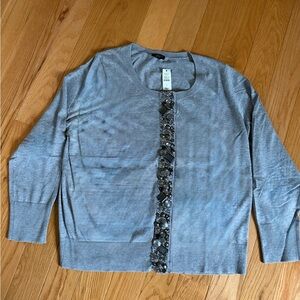 Talbots Light Gray Women's Cardigan with Embellished Front.